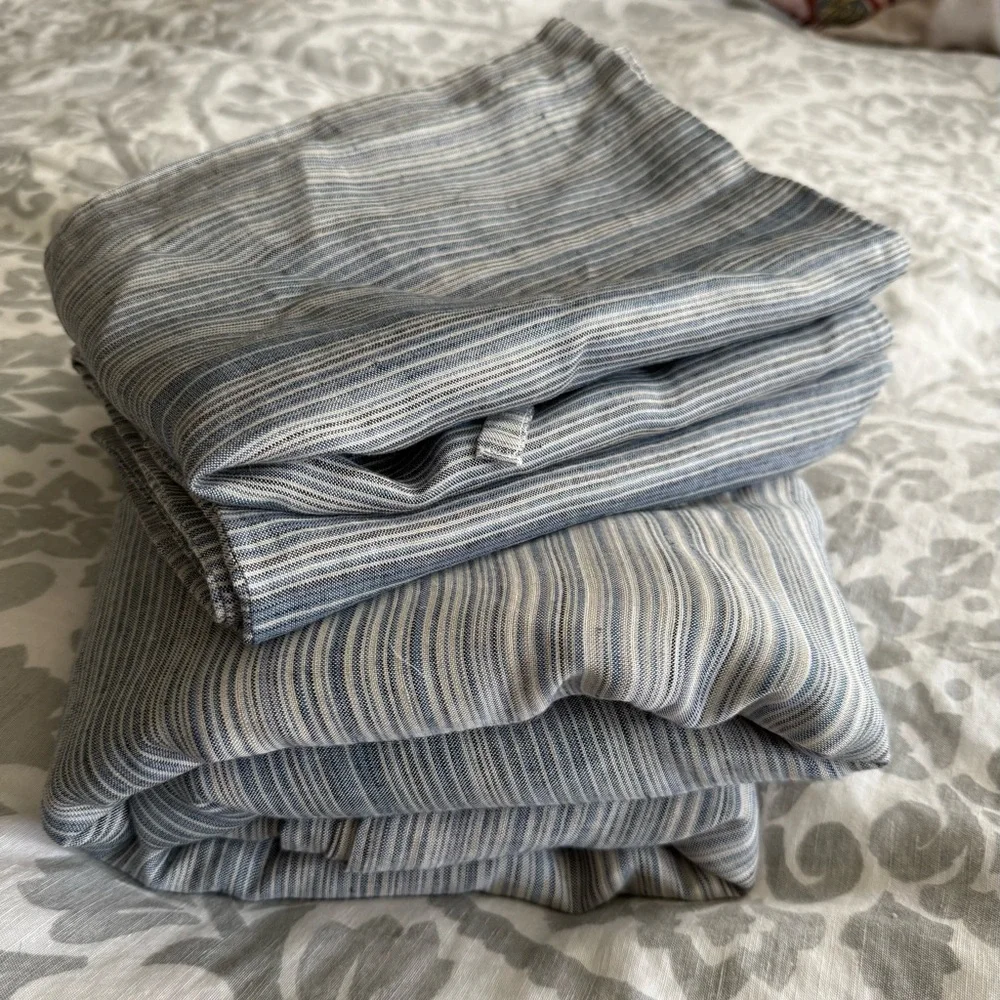 Annie Selke Pine Cone Hill  Sterling Stripe Linen Twin Duvet+ Two Sham NWOT